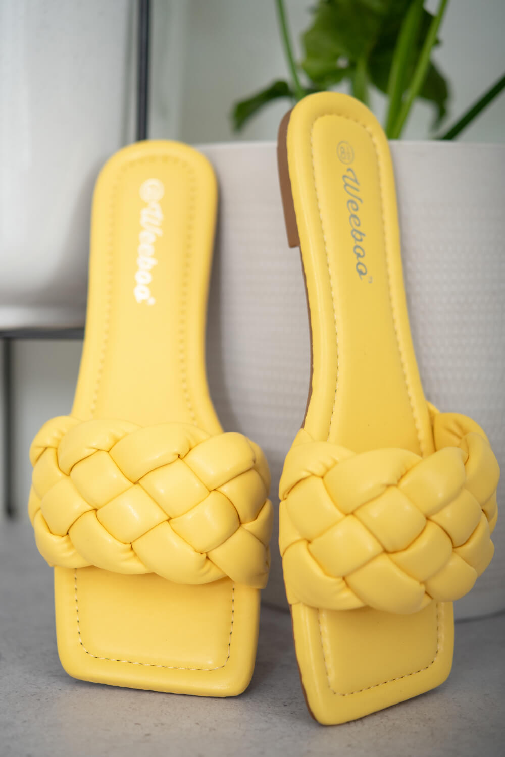 Cakewalk Woven Square Toe Slides in Yellow