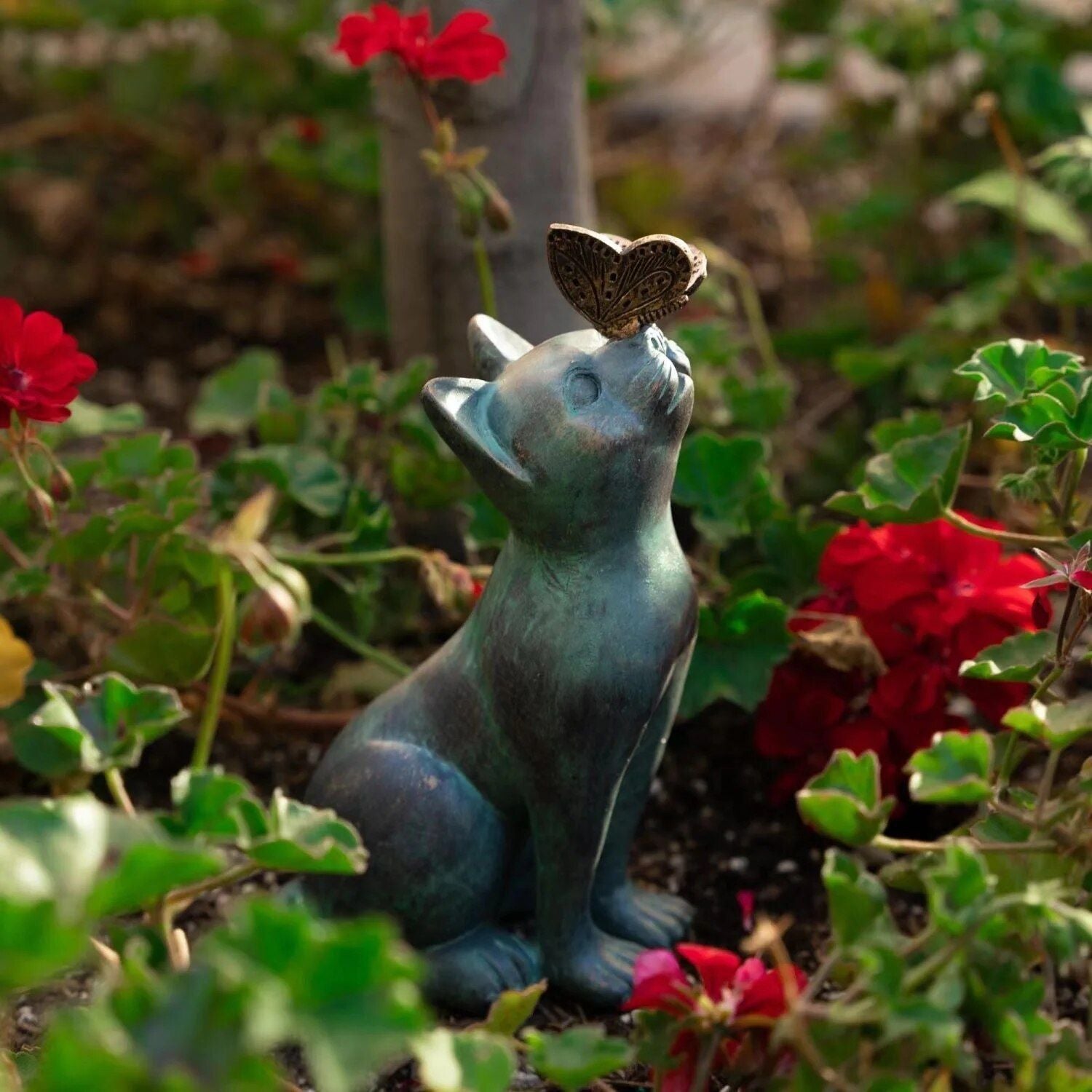 Charming Resin Cat & Butterfly Statue