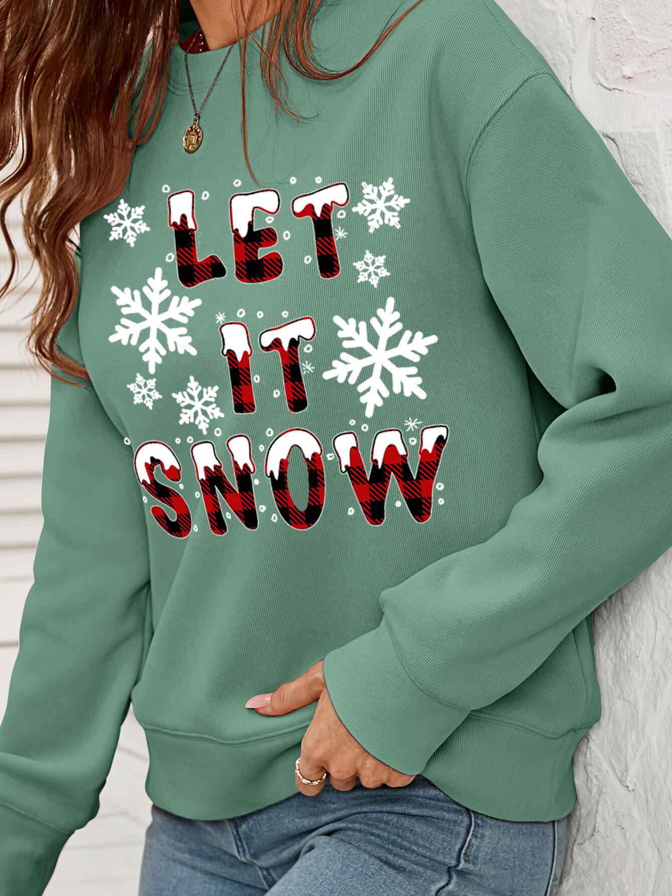 LET IT SNOW Graphic Dropped Shoulder Sweatshirt