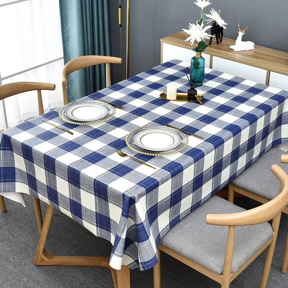 Modern Chic Blue, White & Gray Plaid Tablecloth