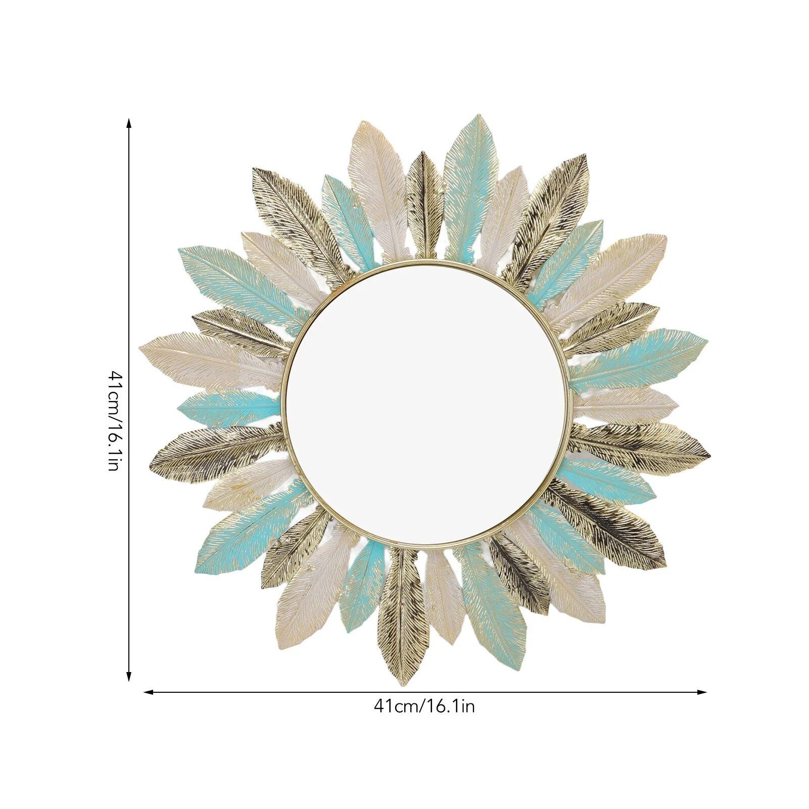 Elegant Iron Feather Wall Decor & Makeup Mirror - Stylish and Durable for Home and Commercial Spaces