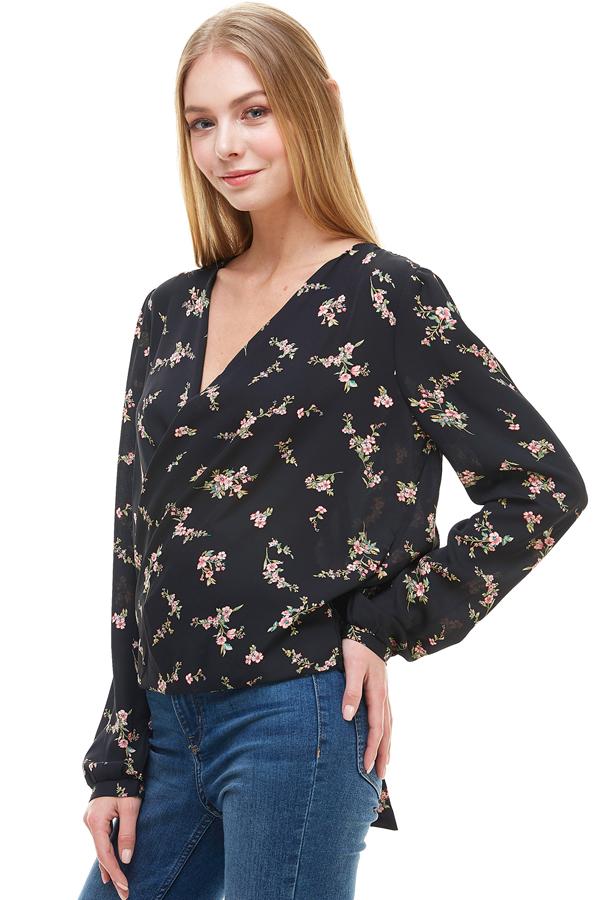 Long Sleeve Surplice Floral Top