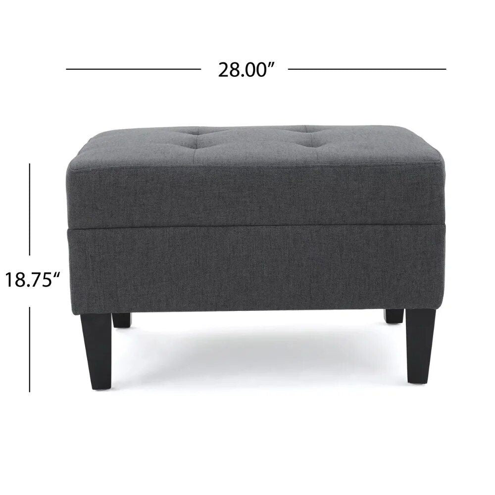 Elegant Dark Grey Fabric Tufted Ottoman