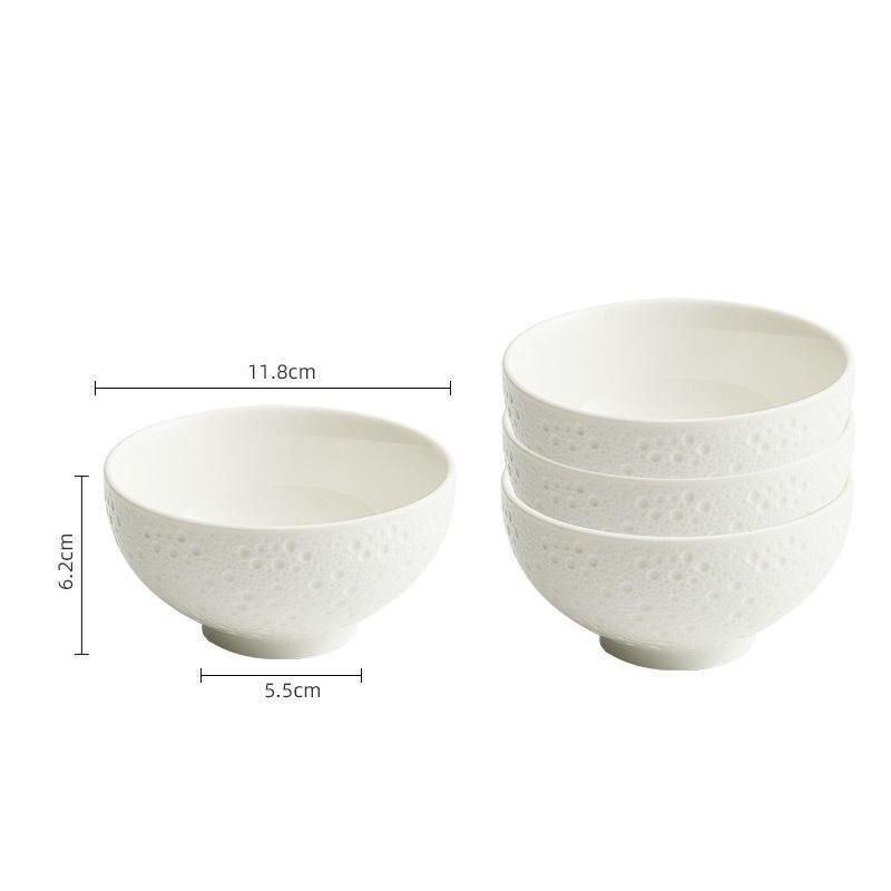 Elegant White Ceramic Rice Bowl Set