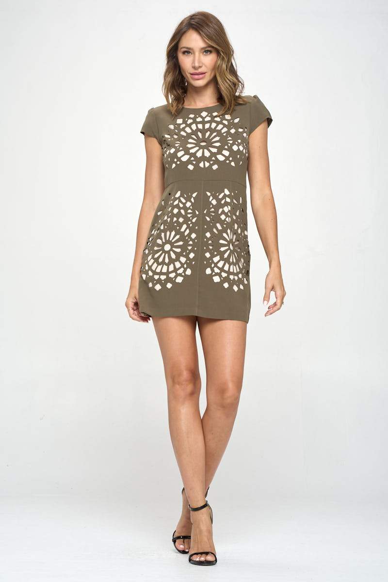 Laser Cut Details Show Sleeve Dress