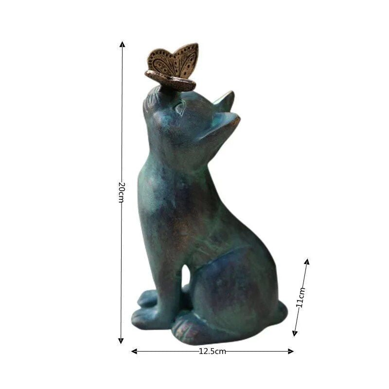 Charming Resin Cat & Butterfly Statue