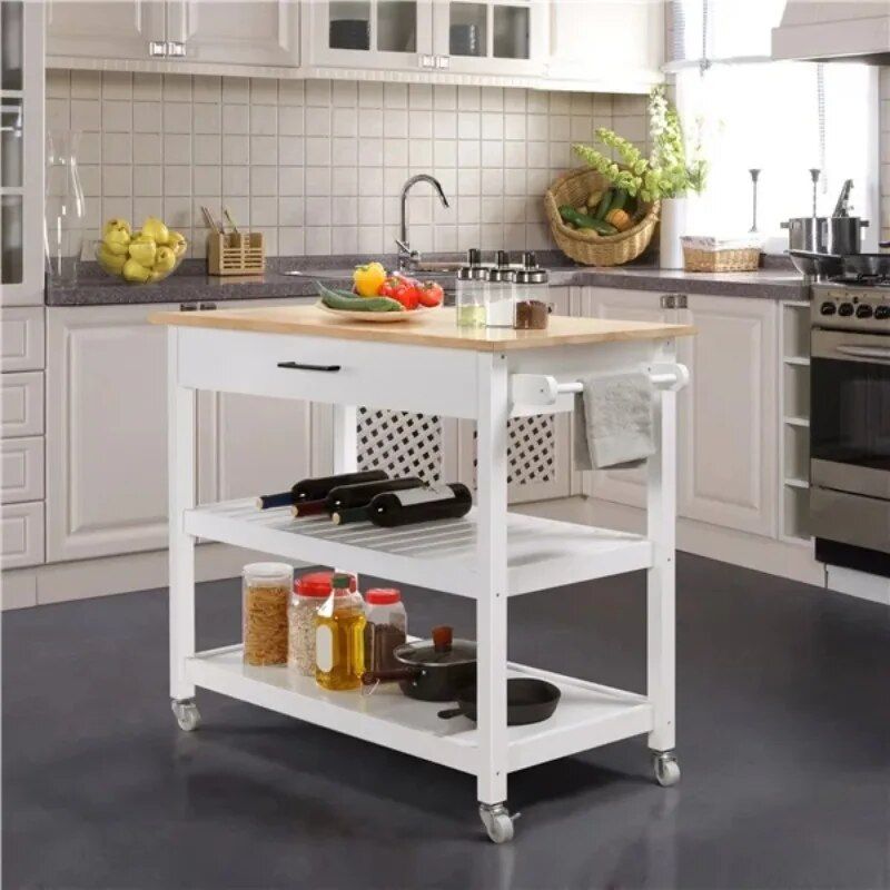 Elegant 40" White Kitchen Island Cart with Ample Storage