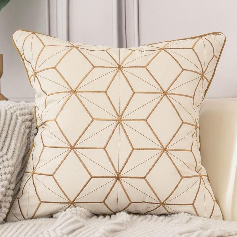 Geometric Plaid Embroidered Velvet Cushion Cover