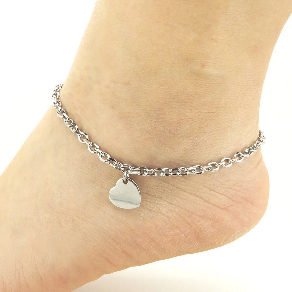 Chic Heart Charm Stainless Steel Anklet