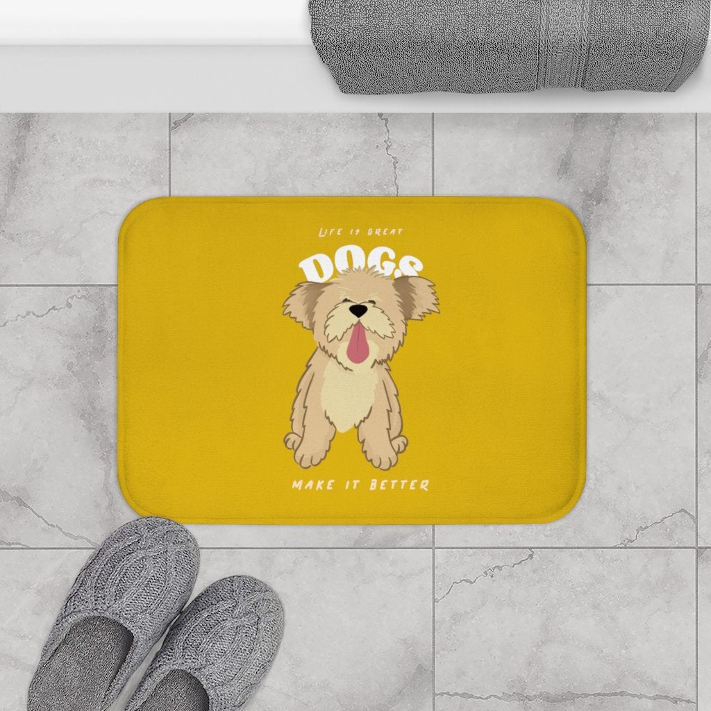 Life is Great, Dogs Make it Better Bath Mat | Yellow Pandora