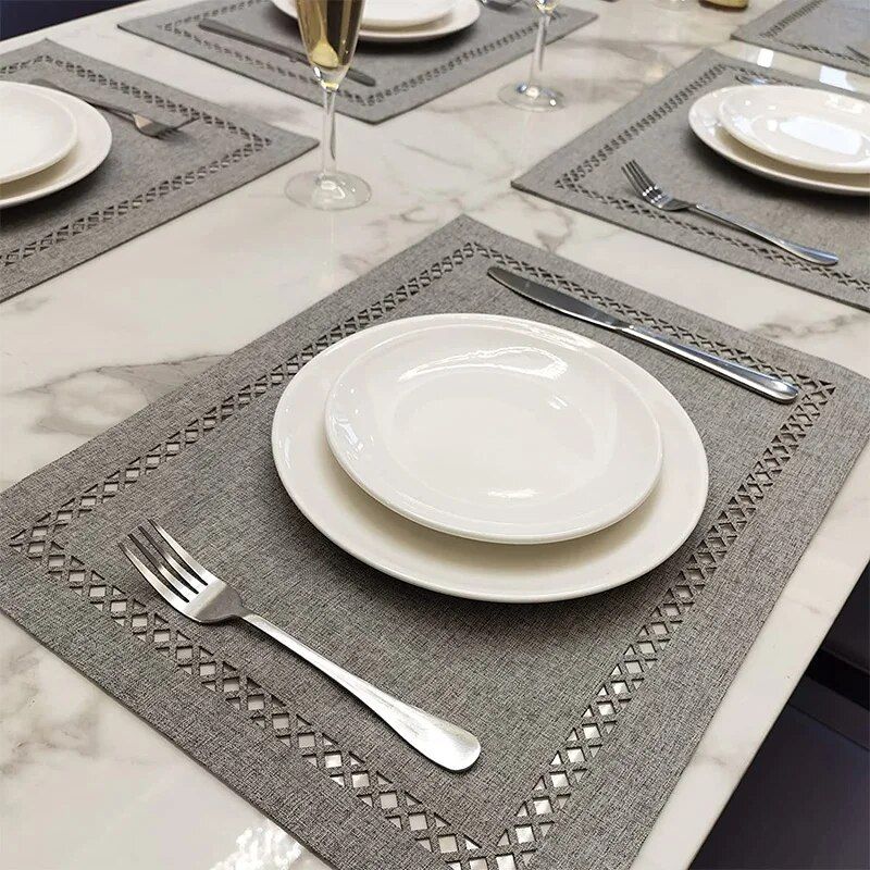 Elegant Hollow Edge Placemats Set - Polyester, Washable, 13x18 Inch - Set of 4