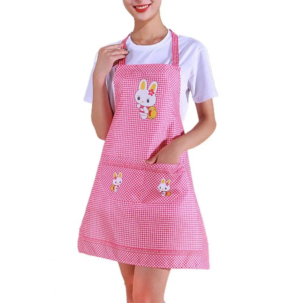 Charming Cartoon Rabbit Waterproof Kitchen Apron with Double Pocket