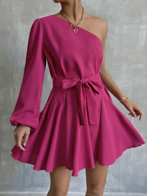 One-Shoulder Belted Mini Dress