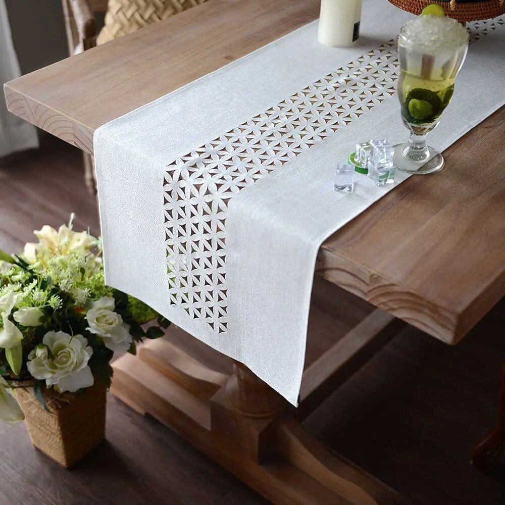 Elegant Gray Hollow Table Runner