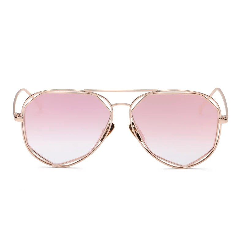 Rose Gold Aviator Sunglasses with Mirror Alloy Frame