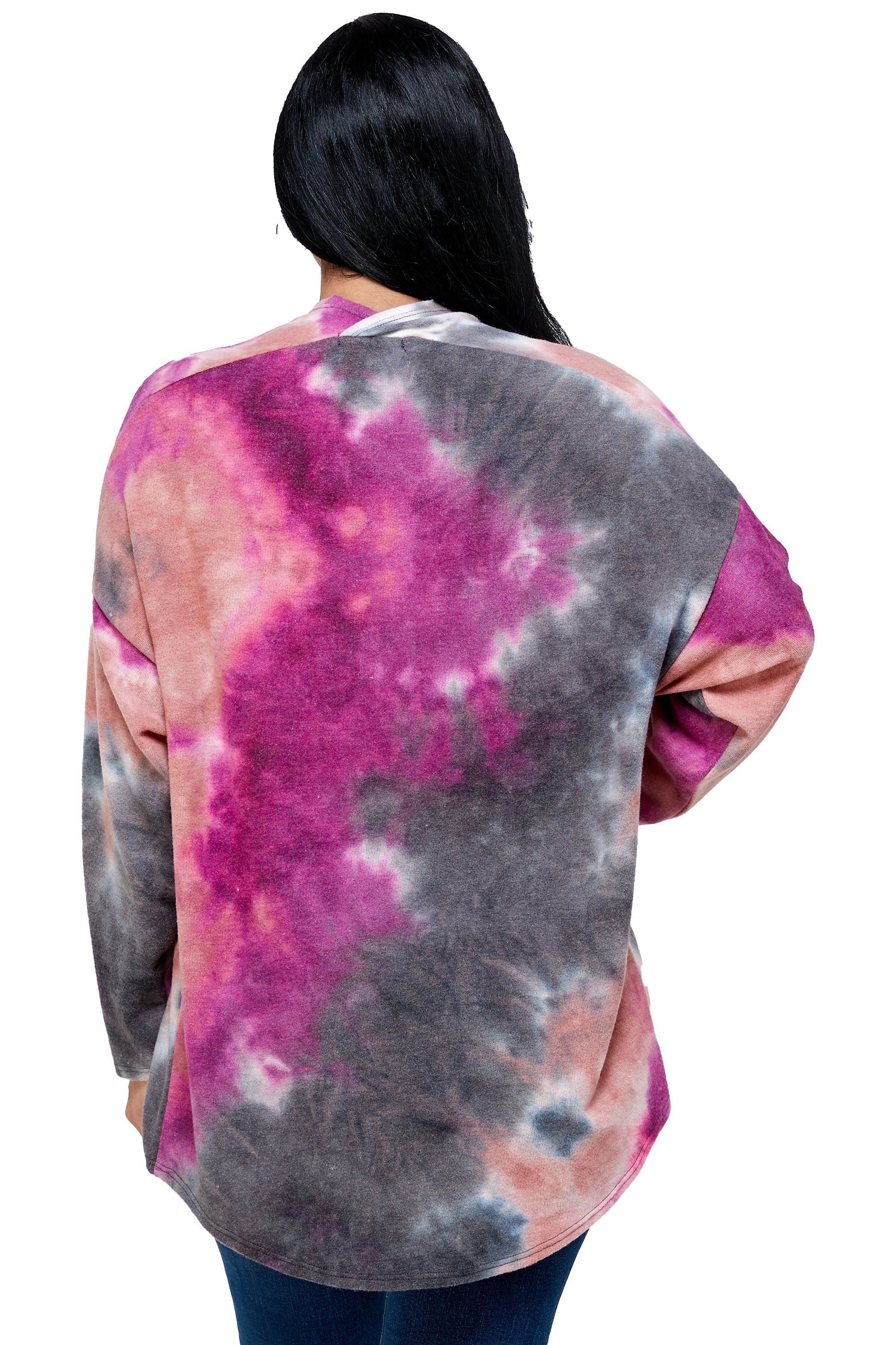 Brushed Knit Tie Dye Over Size Cardigan