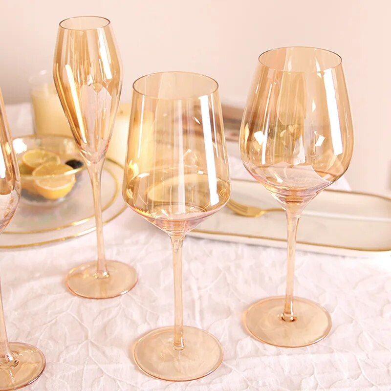 Elegant Amber Crystal Wine & Champagne Glasses - Handmade Goblet Set for Special Occasions