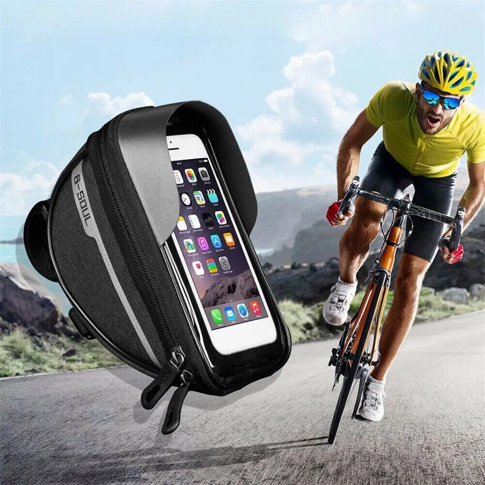 Waterproof Top Tube Bike Bag with Touch Screen Phone Holder