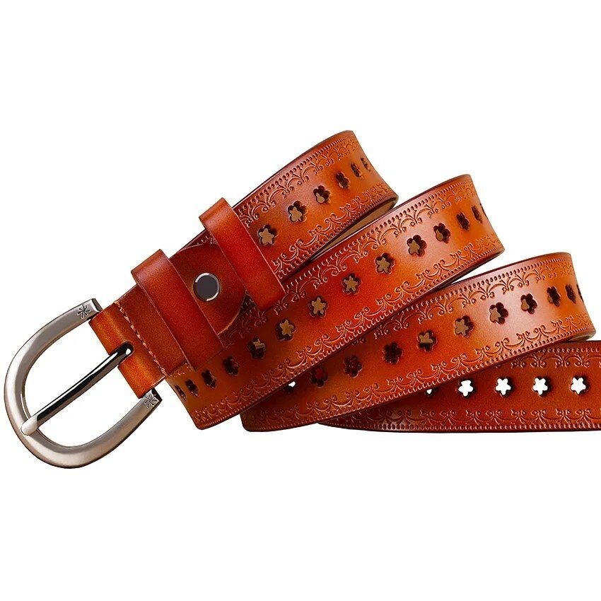 Vintage Floral Hollow Genuine Leather Belt for Women