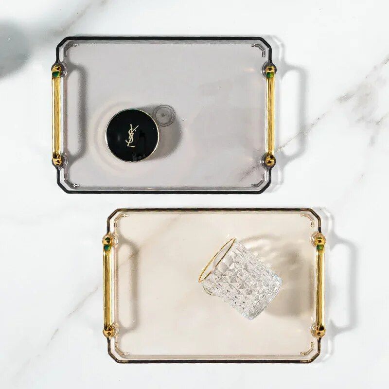 Elegant Acrylic Gold-Plated Serving Tray – Versatile and Eco-Friendly Household Accessory