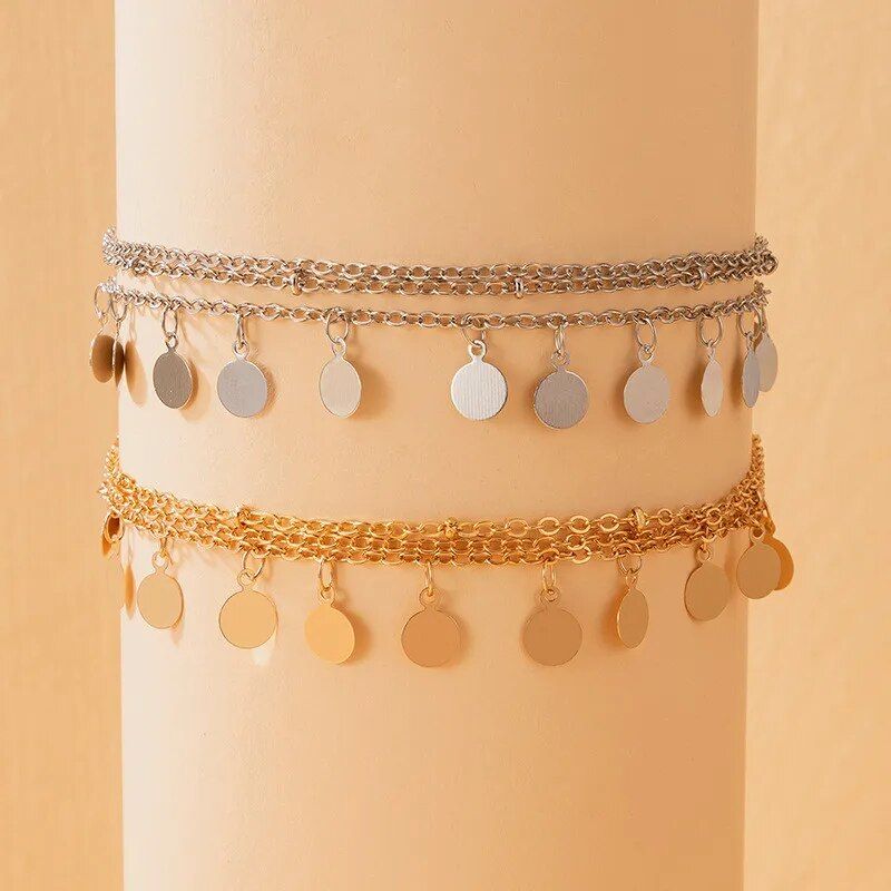 Bohemian Gold-Plated Multi-Layer Anklets