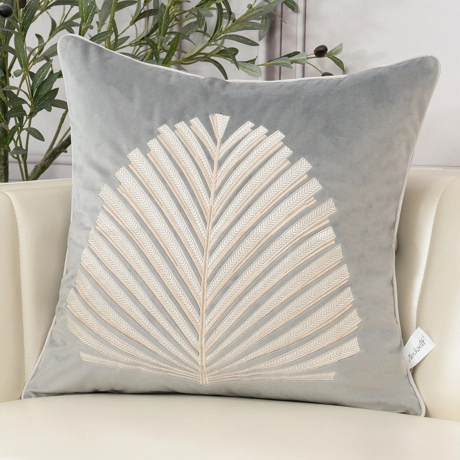 Luxury Modern Tree Leaves Embroidery Velvet Cushion Cover