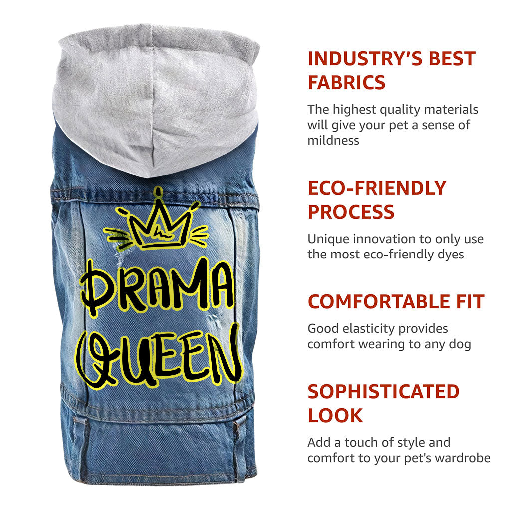 Drama Queen Dog Denim Jacket - Funny Dog Denim Coat - Themed Dog Clothing