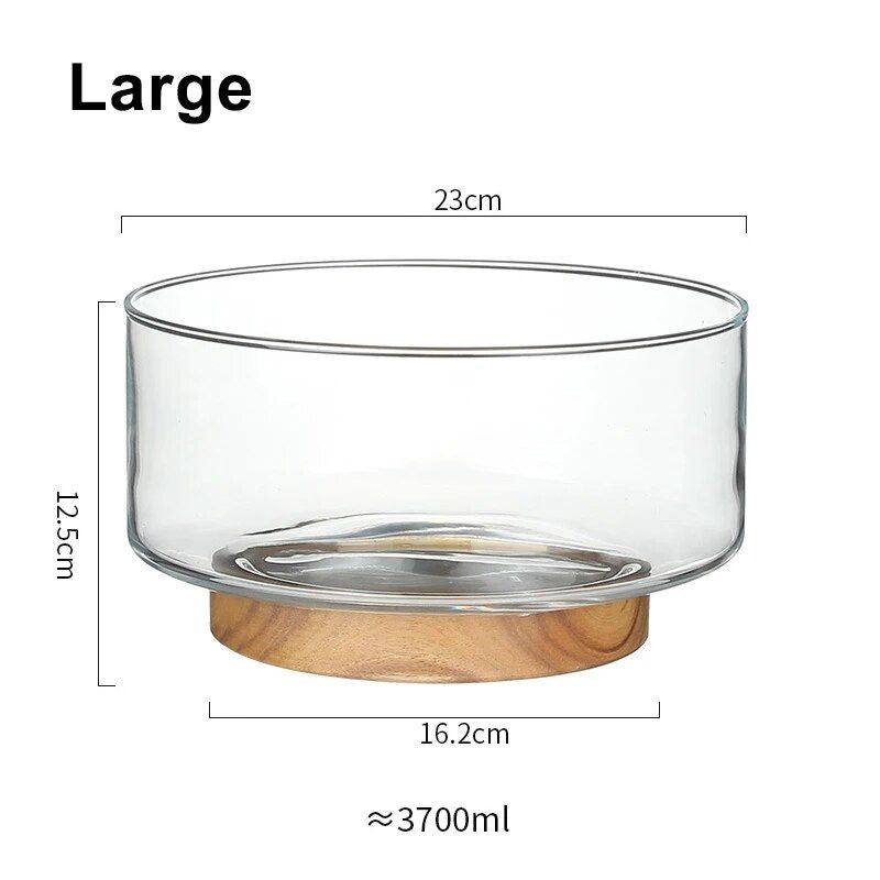 Glass Fruit Bowl with Wood Base - Elegant Tableware for Stylish Serving