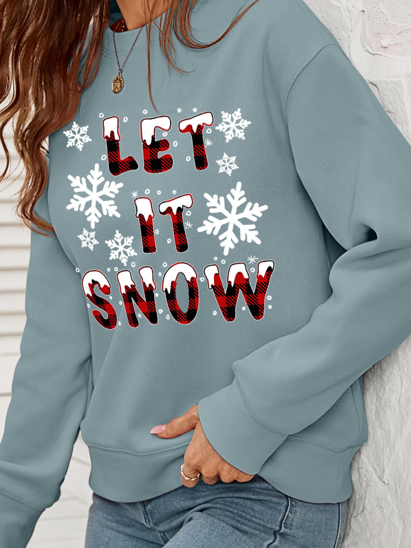 LET IT SNOW Graphic Dropped Shoulder Sweatshirt