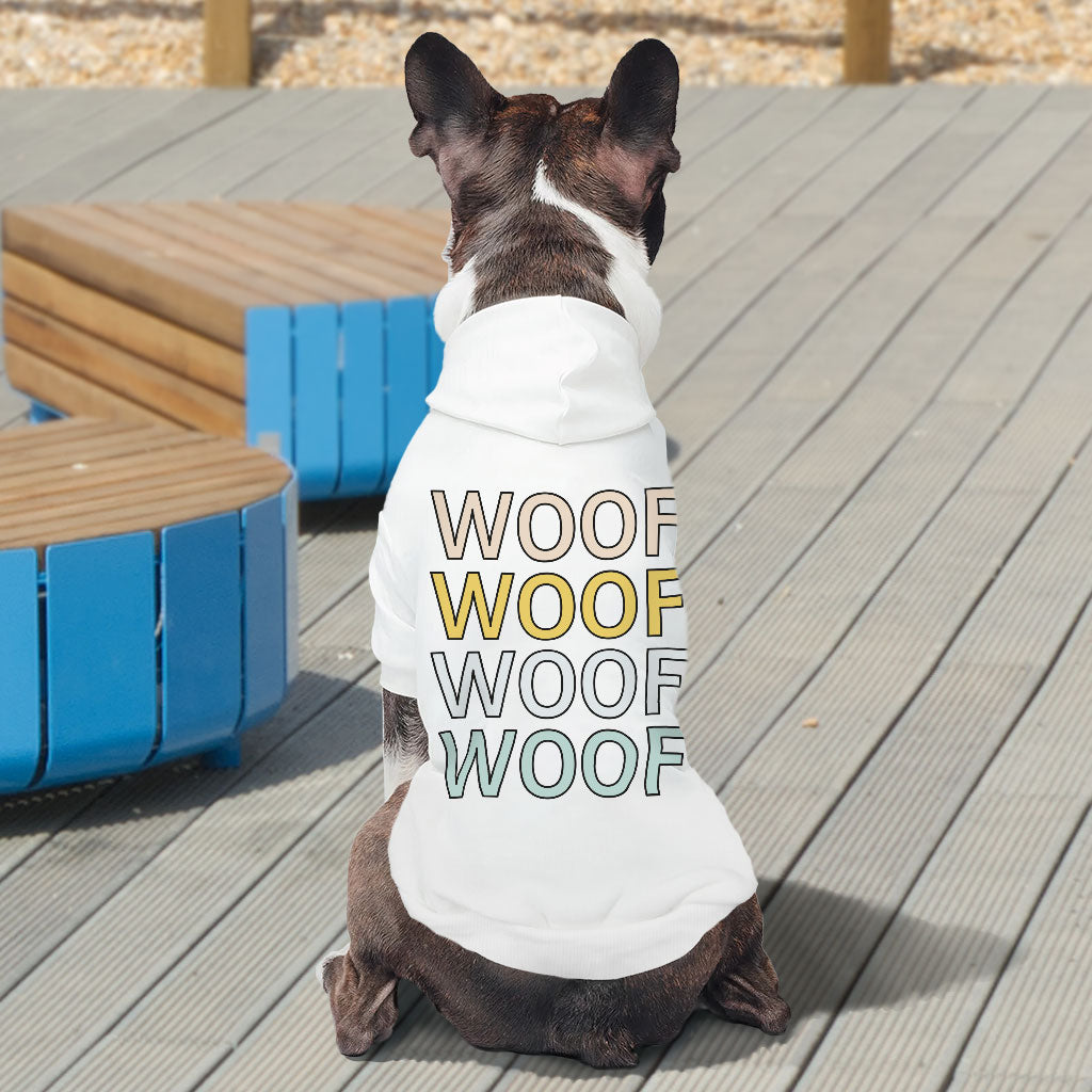 Woof Dog Hoodie - Word Art Dog Coat - Beautiful Dog Clothing