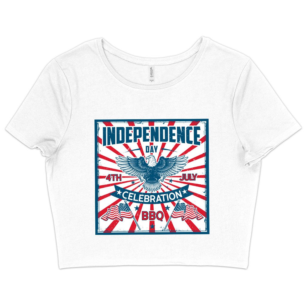 Women's Cropped Independence Day Celebration T-Shirt - Vintage Independence Day T-Shirt - Patriotic T-Shirt