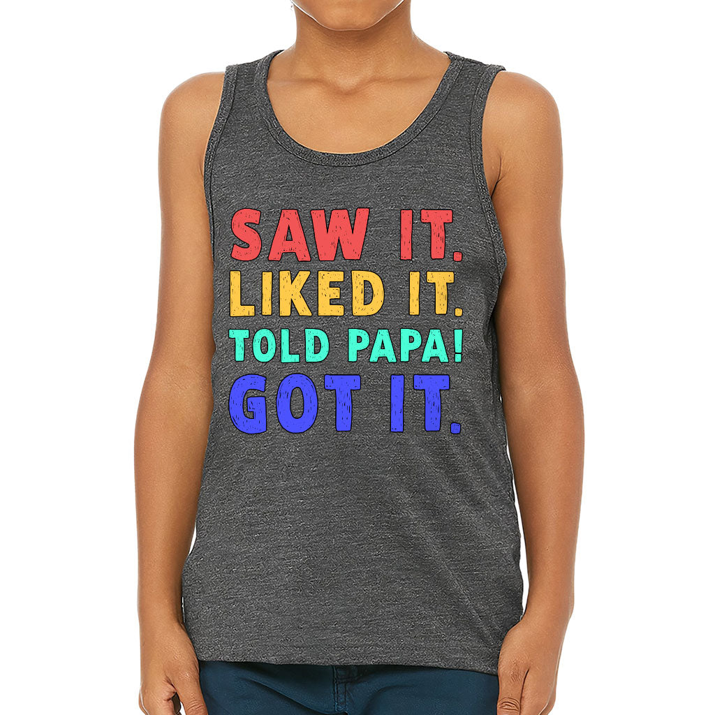 Saw It Liked It Kids' Jersey Tank - Colorful Sleeveless T-Shirt - Best Design Kids' Tank Top