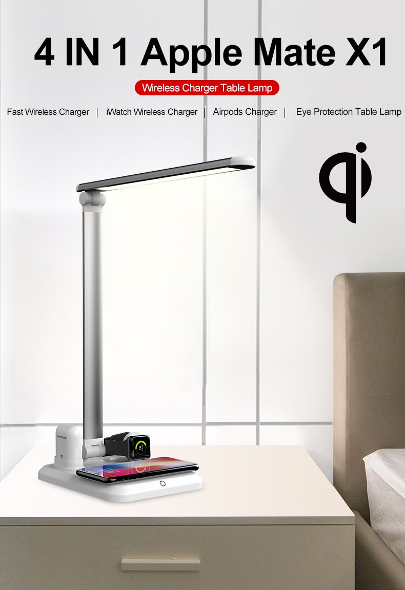 LED Desk Lamp with Four in One Wireless Chargers Foldable Table Lamp