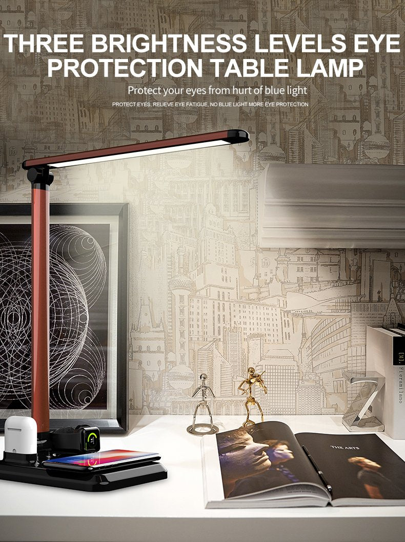 LED Desk Lamp with Four in One Wireless Chargers Foldable Table Lamp