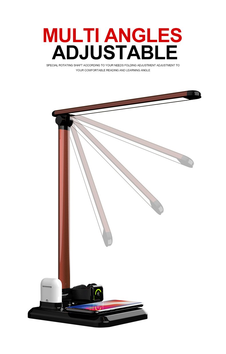 LED Desk Lamp with Four in One Wireless Chargers Foldable Table Lamp