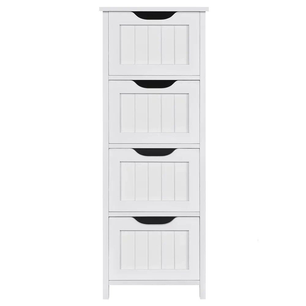 Elegant White Wooden Bathroom Cabinet with 4 Drawers