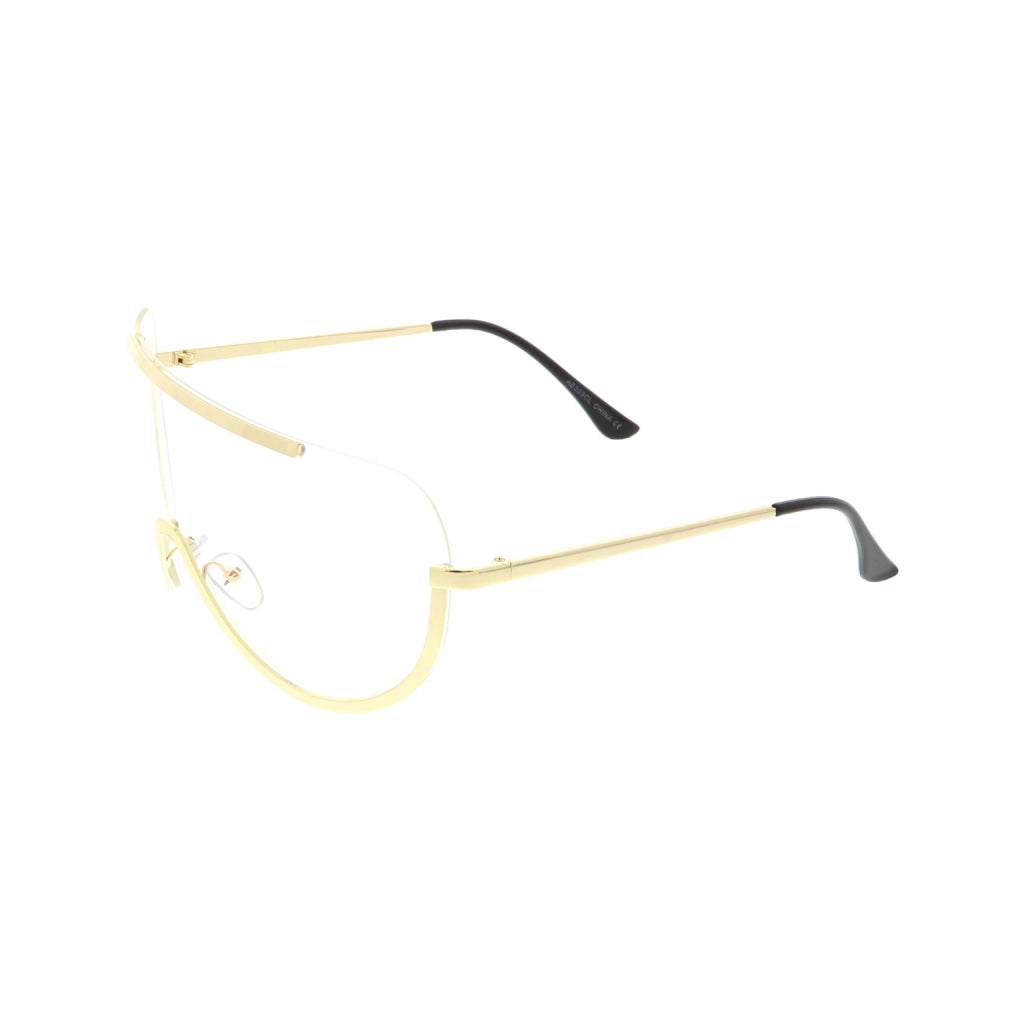 Clear Gold-Framed Rimless Shield Sunglasses