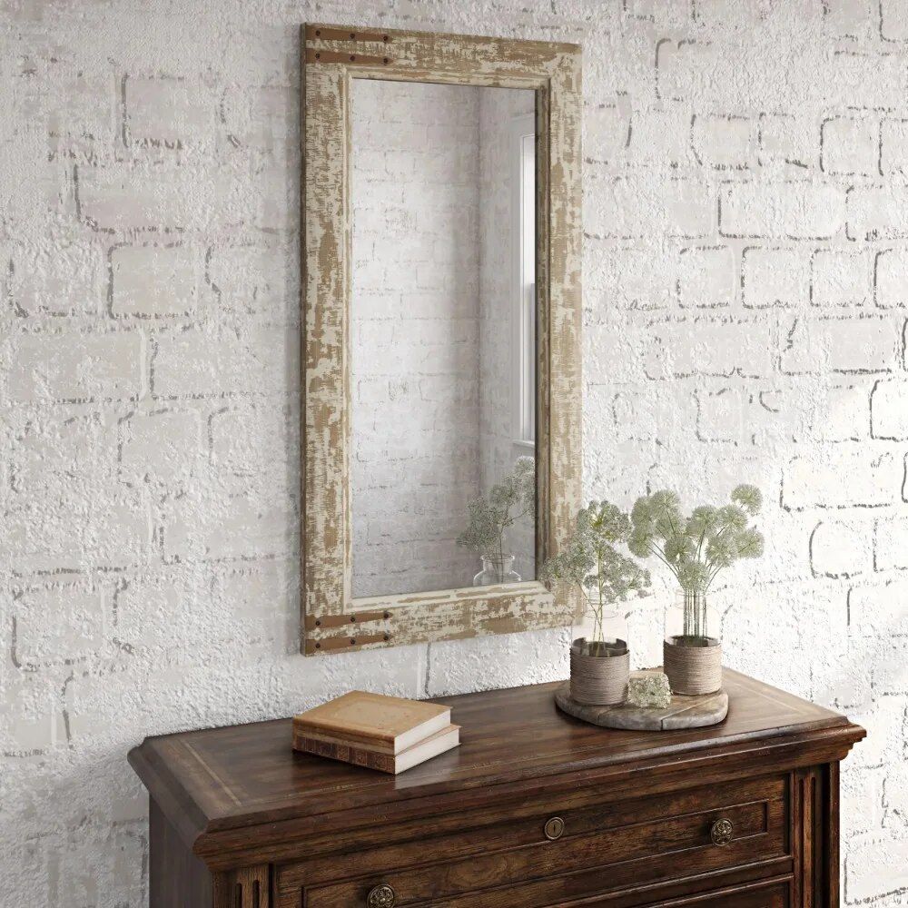 Rustic Distressed Taupe Wall Mirror - Farmhouse Inspired Home Decor