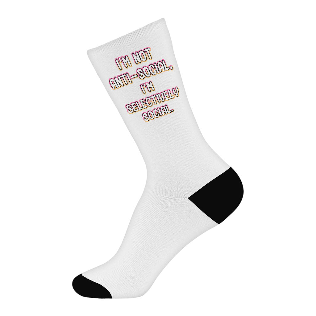 I'm Not Anti-social Socks - Funny Novelty Socks - Themed Crew Socks