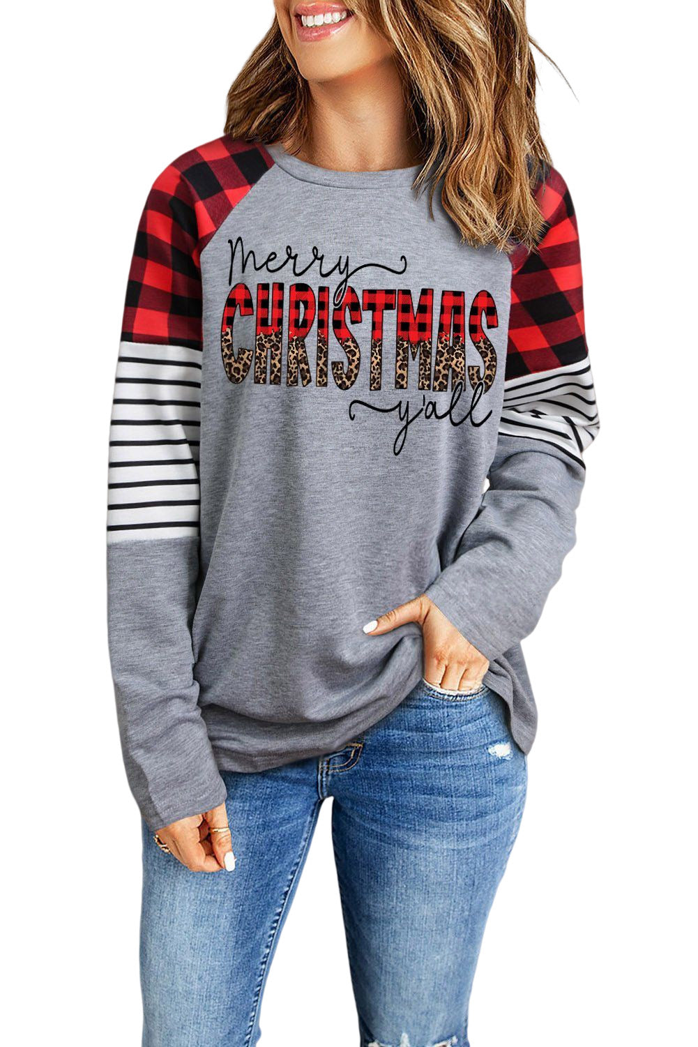 Christmas Letter Graphic Mixed Print Top