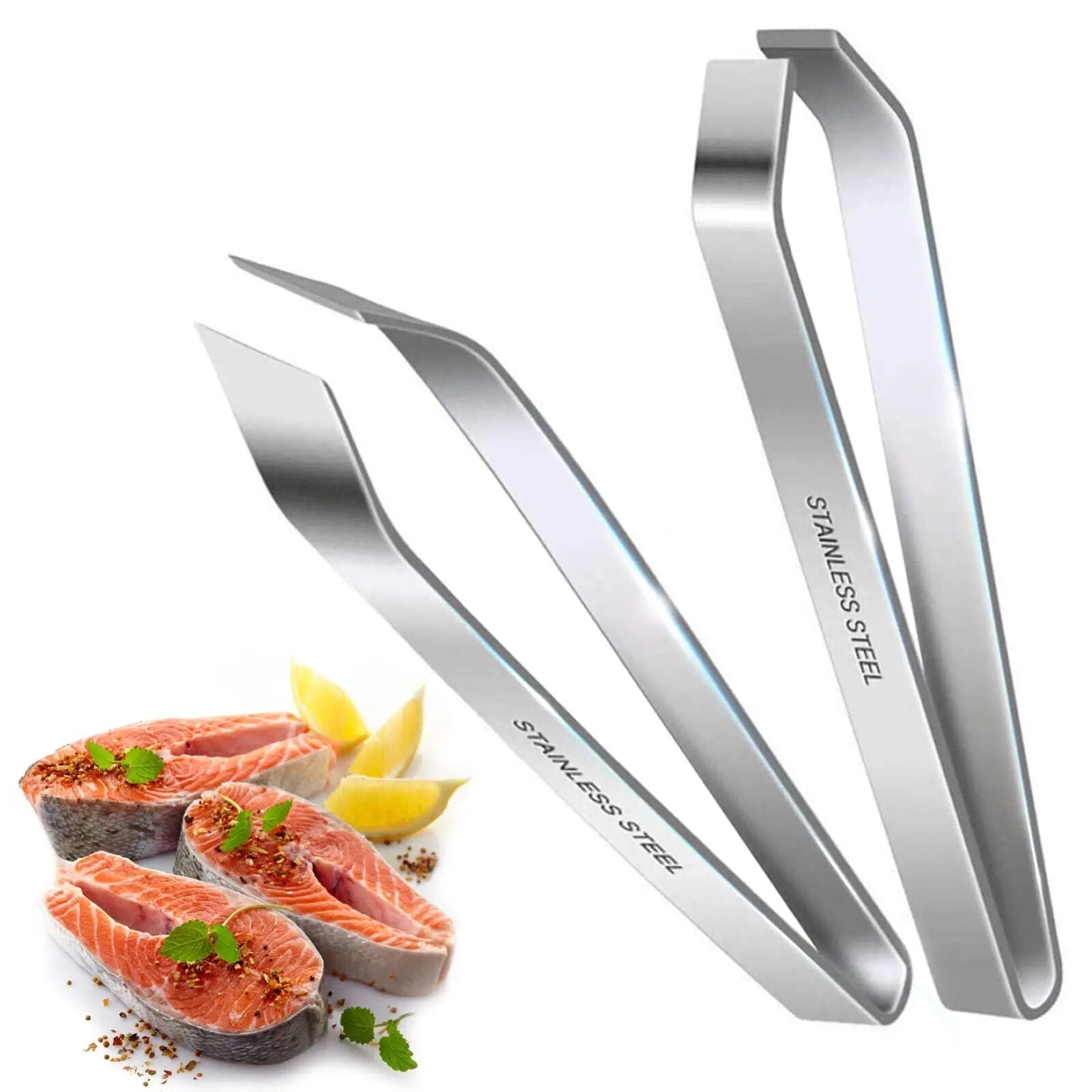 Professional Stainless Steel Fish Bone Tweezers Set, 2 Pcs