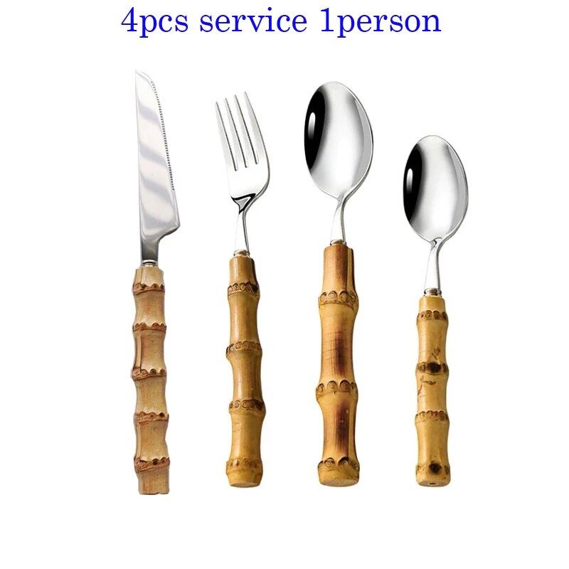 Natural Bamboo Handle Stainless Steel Cutlery Set