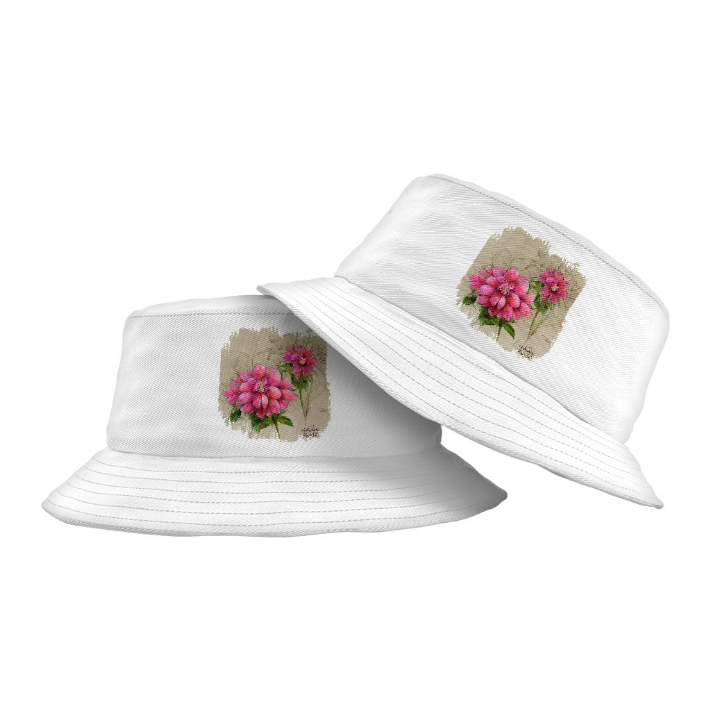 Pink Dahlia Flower Bucket Hat - Painted Hat - Graphic Bucket Hat