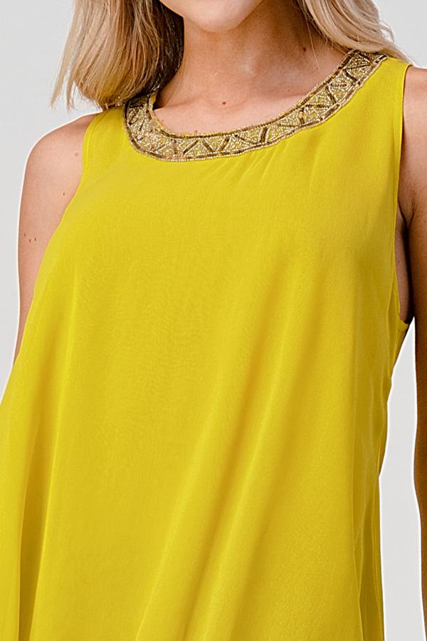 Beaded Neckline Key Hole Back Tunic Top