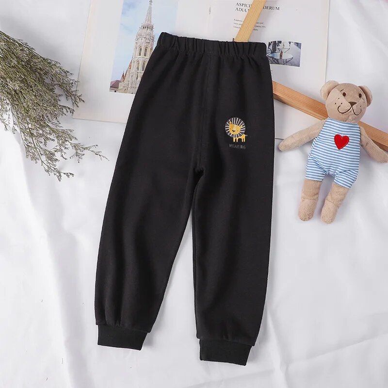 Comfy Cotton Kids' Sweatpants: Cartoon Pattern Leisure Trousers for Toddlers & Young Children