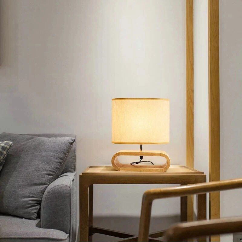 Contemporary Solid Wood & Fabric Table Lamp - LED Desk Lighting for Home & Office