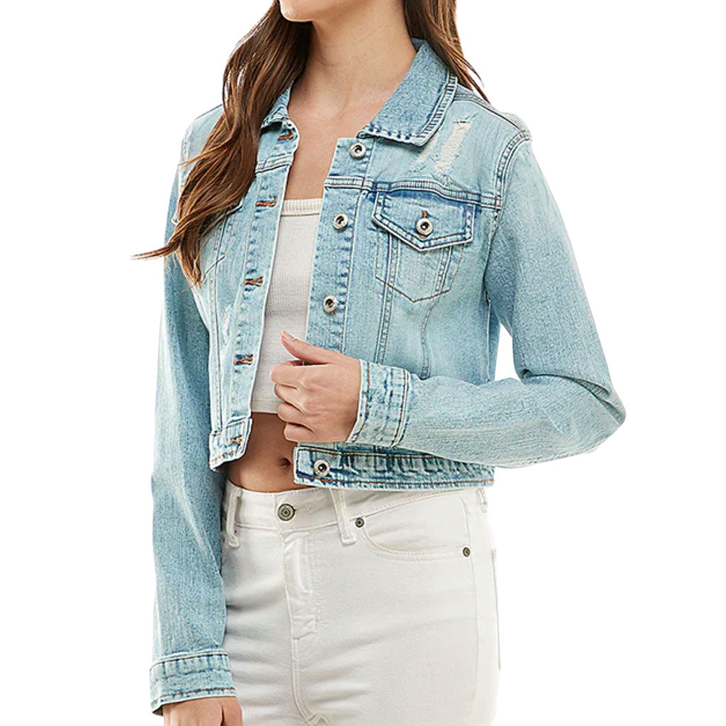 Life is Beautiful Cropped Ladies Denim Jacket - Inspirational Women's Denim Jacket - Cute Denim Jacket