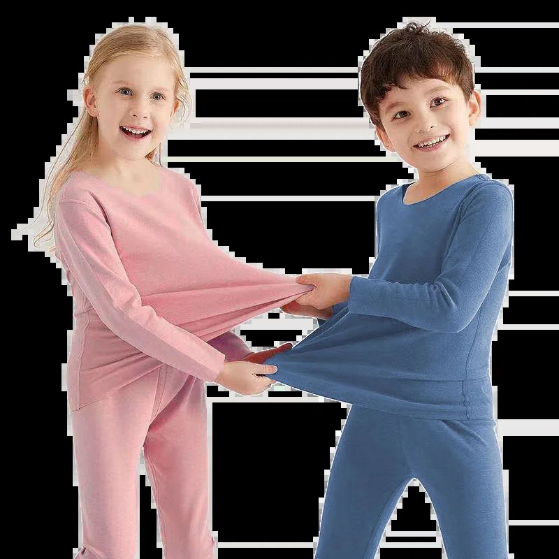 Cozy Kids' Velvet Thermal Underwear Set - Self-Heating, Elastic, Unisex for Winter Comfort