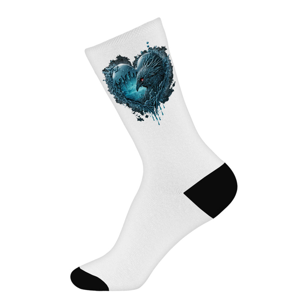 Heart Design Socks - Ice Print Novelty Socks - Graphic Crew Socks