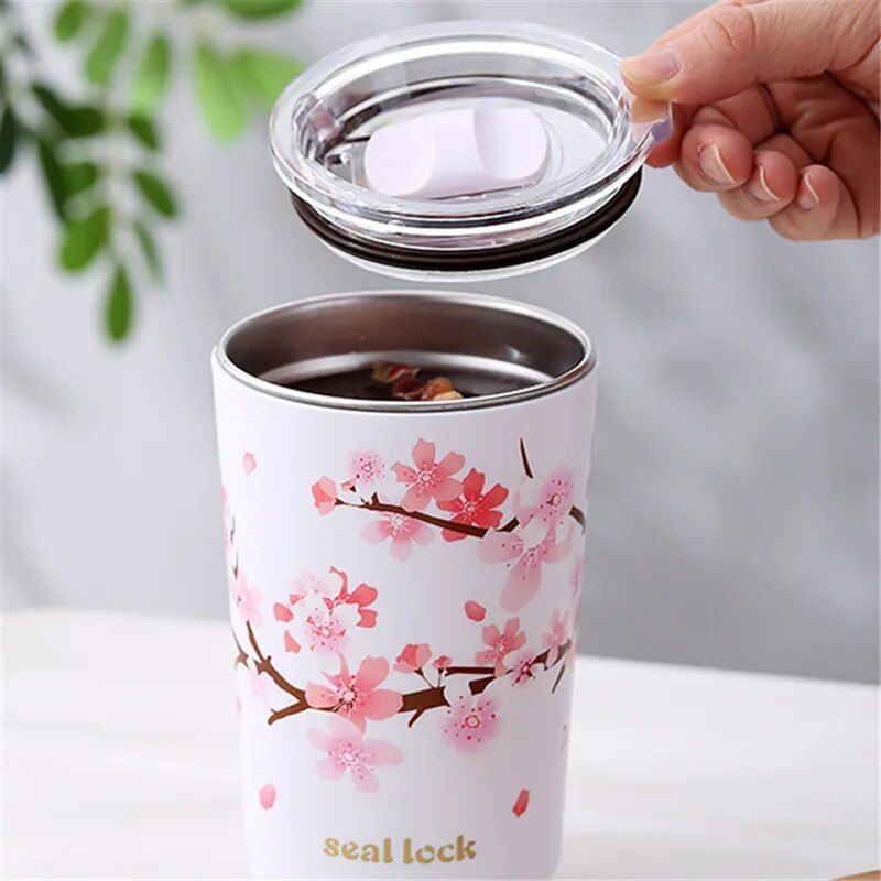 Cherry Blossom Stainless Steel Thermal Mug - Leak-Proof, Double Wall Insulated Coffee & Tea Tumbler